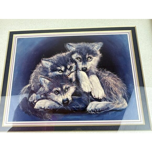 Carole Bourdo "Pile Of Pups" Vtg 70s Signed Limited Edition Wolf Framed Print - Picture 3 of 7